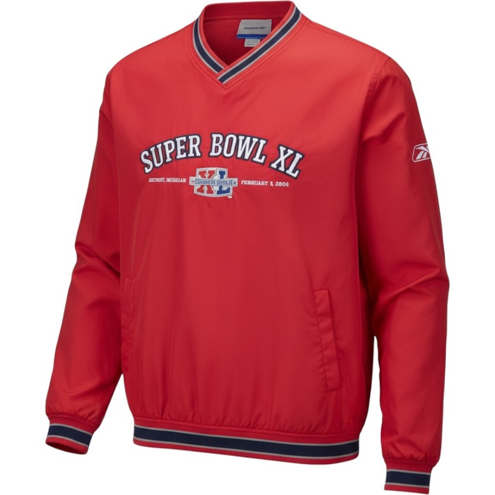 Reebok Super Bowl XL 2006 Detroit Windbreaker Pullover Red Mens Large V-Neck